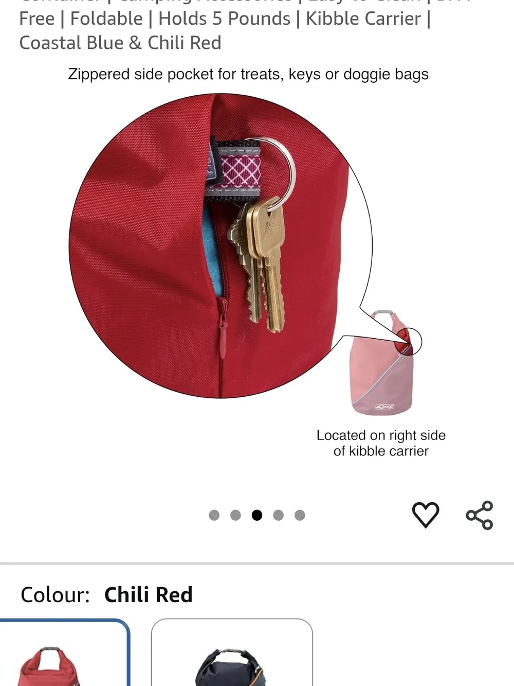 Kurgo Chili Red & Coastal Blue Foldable Dog Kibble Carrier